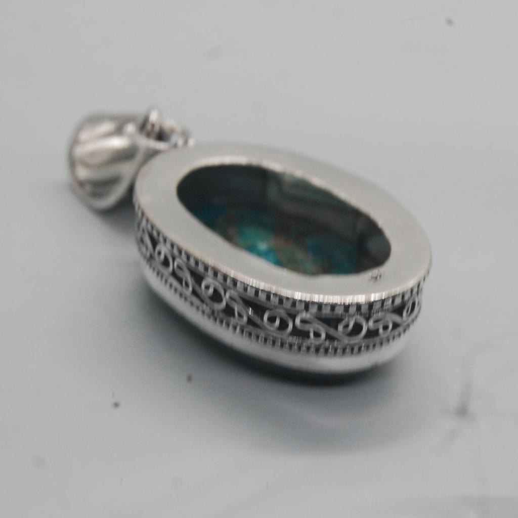 Oval Cab Green Copper Turquoise 925 Sterling Silver Pendant, Designer Turquoise Pendant