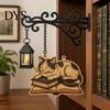 Cat Decor for Book Lovers Vintage Bookshelf Light with Sleeping on Design, Retro Lantern Unique Craft Gifts Students Lamp Reading, Decorative