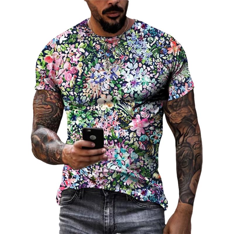 Fashion Beautiful Personality Plant Flowers Unisex T-shirts Summer 3D Street Style Trend Men Round Neck Short Sleeve Print Tees  4263 KTB