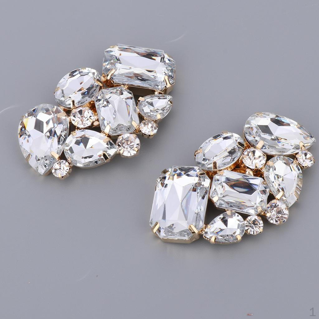 2x Diamante Shoe Buckle Removable High Clips Charms Bridal Wedding
