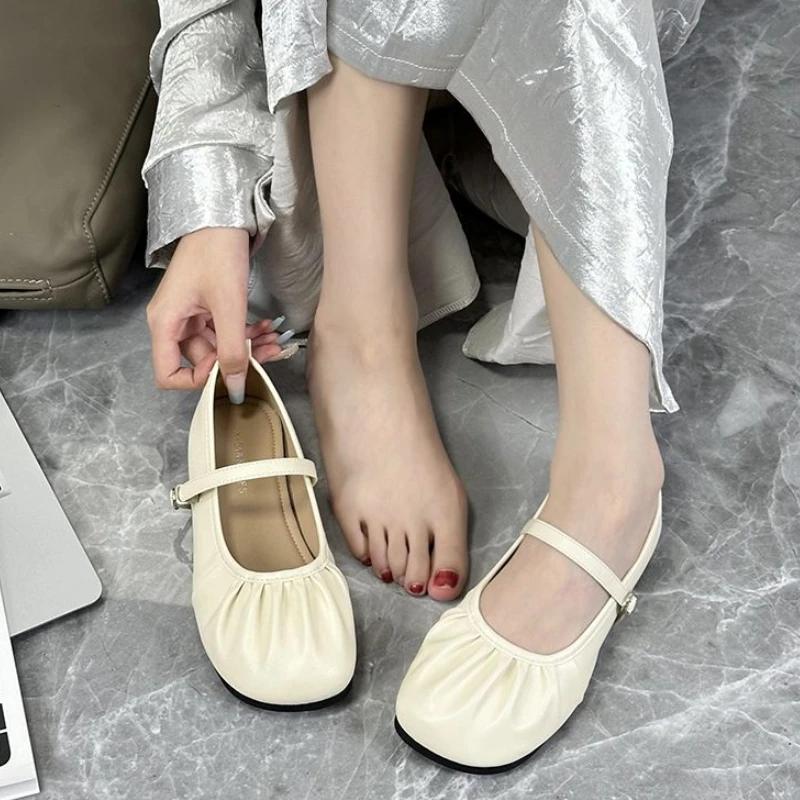Модные Удобные и Элегантные Туфли Мэри Джейн с Круглым Носком для Женщин Лето 2025 Отпуск Быстрая Доставка Тренд 39 Однотонные Женские Балетки
