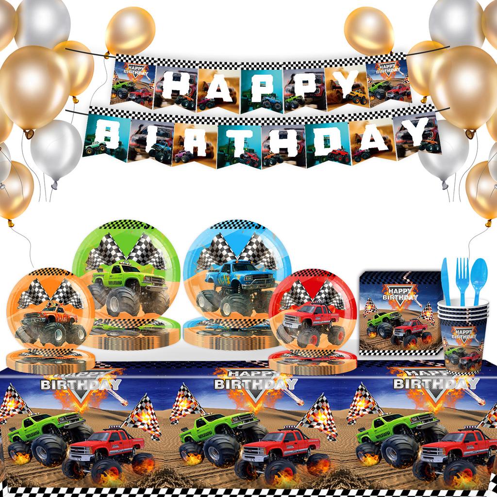 Custom Monster Truck Off-Road Theme Party Supplies Party Decorations Banner Tableware Tablecloth Tissue Birthday Arrangement