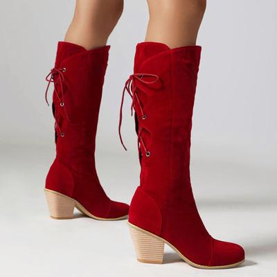 Модные женские ботфорты на шнуровке сзади, на толстом каблуке, зимняя женская обувь, боты женские, большие размеры 41 42 43 WSH5014