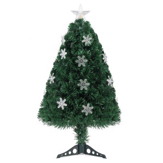 3ft Top With Stars Plastic Base PVC Material Green Fiber Optic 12 Lights With Snow Flakes Christmas Tree