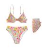 Swimsuit women's 1011 new color printing pleated bikini steel tray small chest gathering split ins hot spring vacation