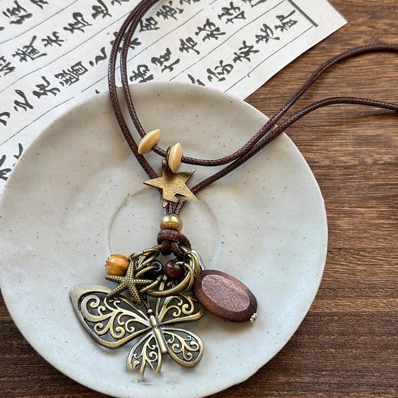 Богемное ожерелье-подвеска в виде бабочки для камеры, ретро этническая цепочка для свитера, вещи с индивидуальностью и премиальным чувством
