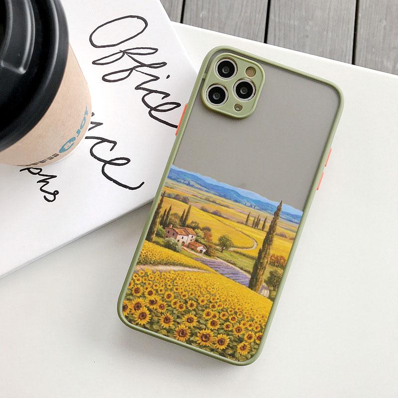 Ретро-чехол для телефона с росписью пейзажа для iphone 16 7 8 Plus SE2 X XS XR 16 14 12 13 11 Pro Max Большие цветочные поля Домик в лесу Чехлы