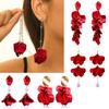Exaggerated Red Flower Earrings Rose Ankara Red Earrings Long Tassel Red Earrings Earrings Trendy Earrings 2026 Everyday Jewelry