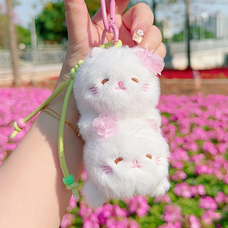 Sakura Season Cat Bear Rabbit Animal Plush Keychain With Hanging Strap For Bag Decor