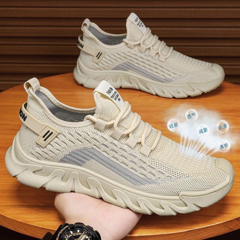 Men's Shoes Summer Fly-woven Mesh Shoes Fashionable Breathable Sports Shoes Soft Sole Lightweight Student Running Shoes