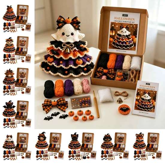 Crochet Yarn Pack with Hook Filling Christmas DIY Quilted Fabric Tree Craft Kit, 3D Padded Patchwork Sewing Set Autumn Festival Decorative Projects
