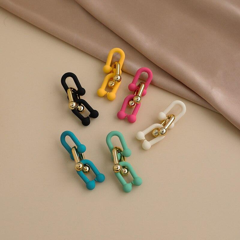 Классические 6 видов ярких цветов, акриловые бамбуковые серьги-цепочки, позолоченные серьги из нержавеющей стали U-образной формы с кисточками для женщин