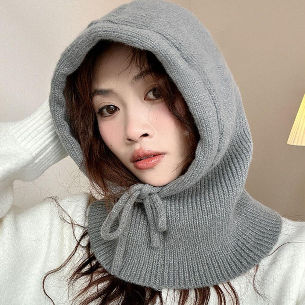 Solid Color Knitted Balaclava Hat Woolen Pullover Cap Cute Neck Collar Beanies Cap  Outdoor