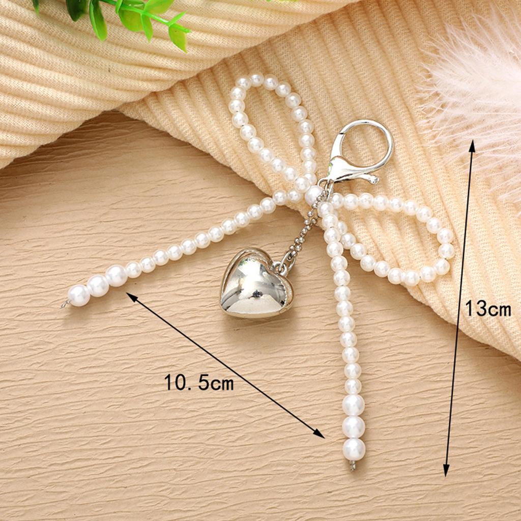 Fashion Pearls Beaded Bowknot Keychain Pendant Sweet Cute Hanging Decorations Keyring Charm for Purse Bag Backpack