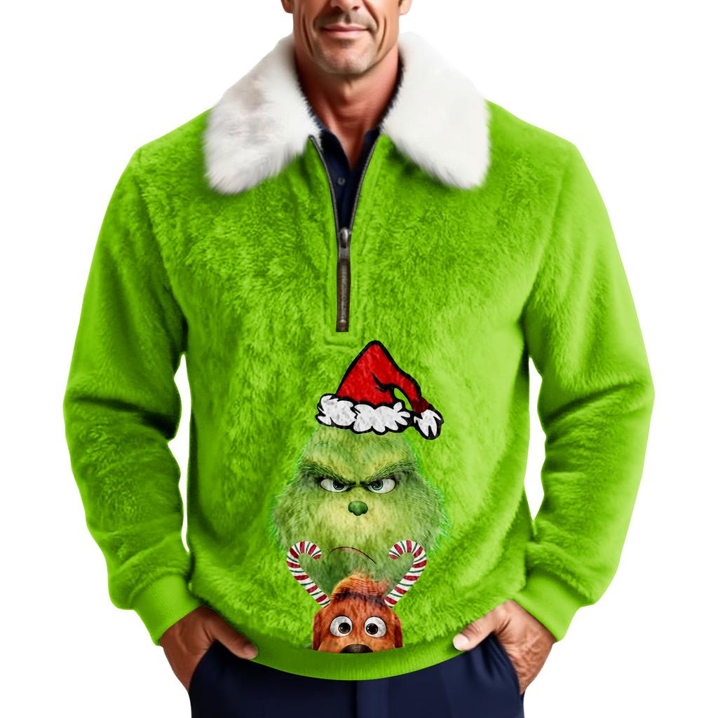 Мужской флисовый свитшот с рождественским принтом и воротником-стойкой