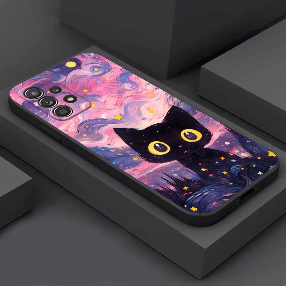 Кот Ван Гог Звездное небо Для Samsung Galaxy A55 Чехол A54 A52S A53 5G A51 A34 A35 A33 A32 A50 A72 A71 A30 A7 2018 Чехлы Мягкая обложка