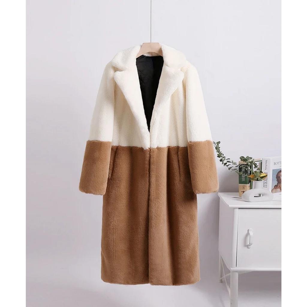 Winter Women High Quality Faux Rabbit Luxury Long Fur Coat Lapel OverCoat Thick Warm Female Plush Jacket Large Size 5XL