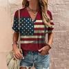 Women'S V-Neck T-Shirt New American Independence Day Clothing 3d National Flags Print Tops Casual Women Oversized Pullover 2023