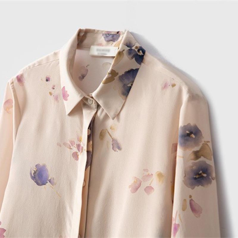 Блузка женская из шелкового крепа де шин пудрово-розового цвета: Повседневный стиль для поездок, Новый однобортный дизайн