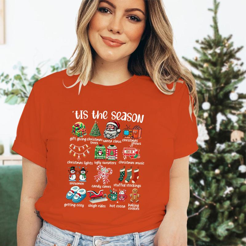 Retro Christmas Season Design TShirts Clothing Women Christmas Print Short Sleeve Tshirt Tops Oversized Tshirt Women Clothing