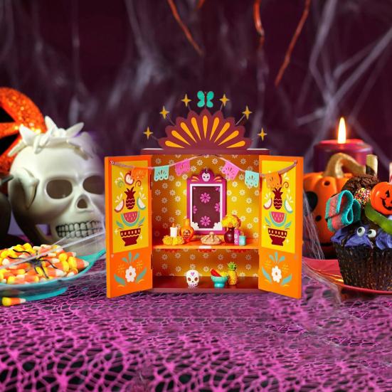 Мини-деревянный алтарь День мертвых Алтарная коробка с рамкой для фотографий с памятью Мексиканский узор Мини-алтарь для домашнего украшения стола