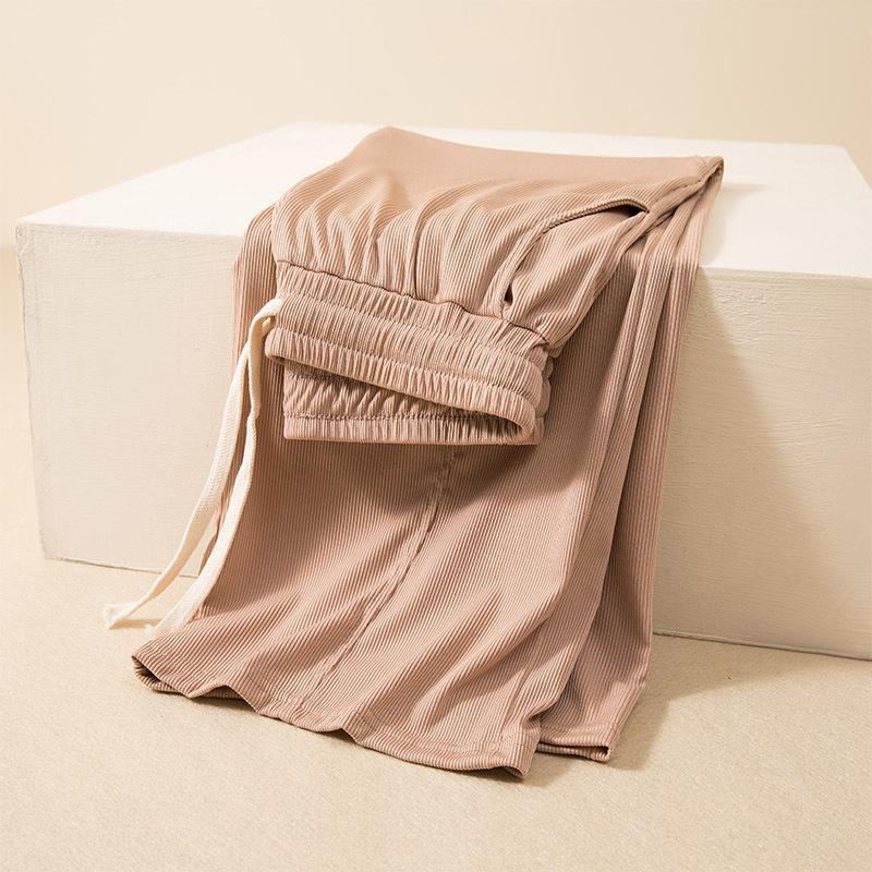 Women's Chic Solid Color Straight Pants With Pockets Elastic Waist Drawstring Wide Leg Trousers Casual Loose Pants Casual Lounge Yoga Pants