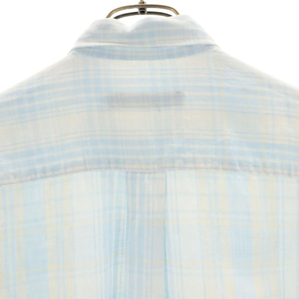 Nautica 90-е годы Смесь льна Рубашка с коротким рукавом на пуговицах в клетку для мужчин Б/У