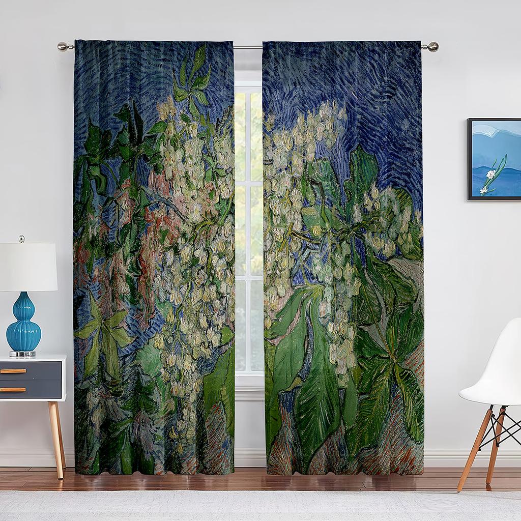 Вуаль «Звездная ночь», занавеска с принтом звезд Ван Гога, художественные декоративные шифоновые тюлевые шторы для гостиной, спальни, кухни, декор