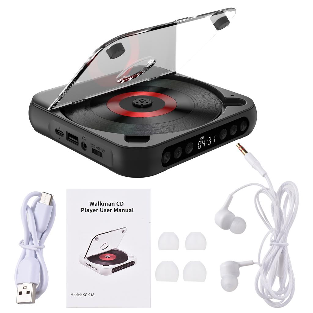 CD Player Portable BT Music Player CD Runner with Dustproof Cover 6 Modes A-B Repeat Timer Remote