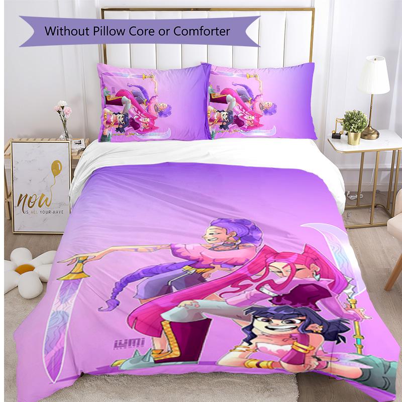 Kpop Demon Hunters Pattern Printed 3PCS Bedding Set, Soft Skin-Friendly Washable Duvet Cover & Pillowcases Set