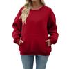 Women's Casual Fashion Long Sleeve Solid Color Round Neck Sweatshirt Top With Pocket