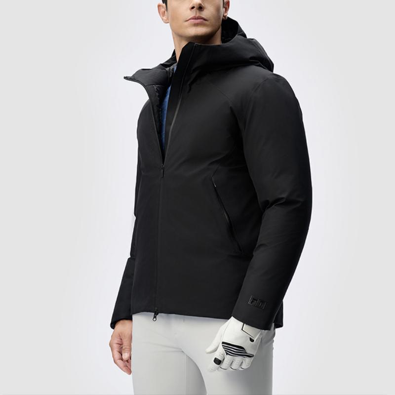 Fila Golf Series Solid Color Zipper Warm Hooded Down Jacket Men Outerwear Deep-Black A11M445919F-BK