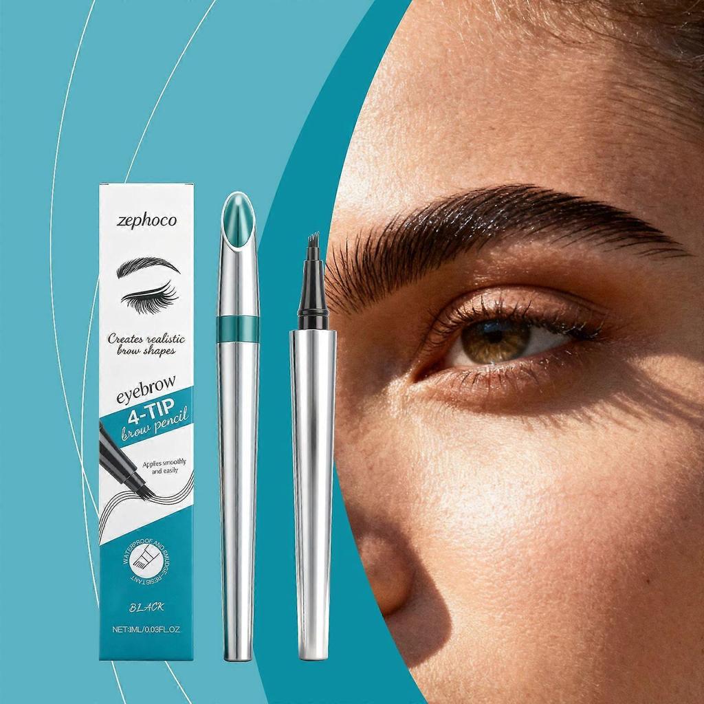Anti-Glare Four-Fork Eyebrow Pencil For Daily Modification Of Wild Eyebrows Black Long-Lasting Water Resistance And Eyebrow Color Enhancement