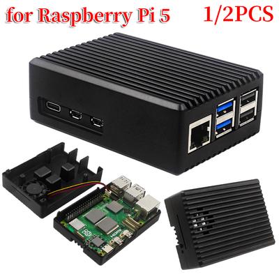 Металлический корпус с активным кулером для Pi 5 Корпус из алюминиевого сплава с радиатором и вентилятором Радиатор-кулер для Raspberry Pi 5