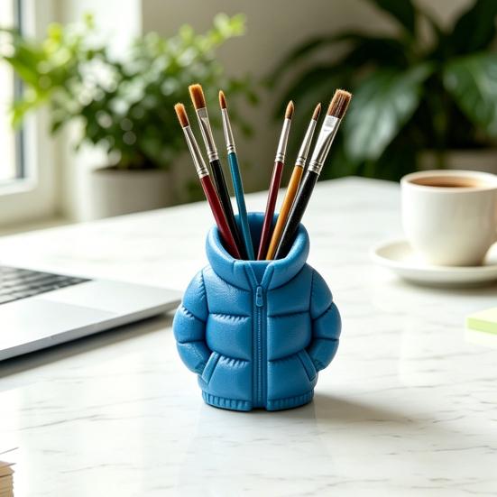 3D Printed Down Jacket Pen Holder, Funny Puffer Jacket Pencil Holder, Creative Desk Organizer for Office Supplies, Cute Stationery Holder for Desk,