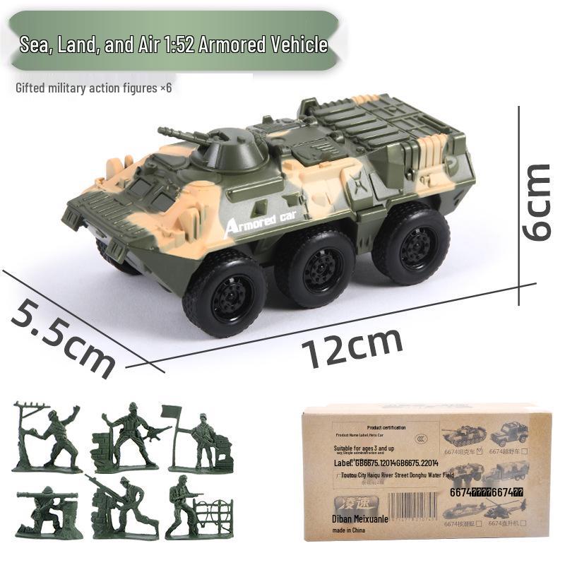 Popular 1:52 Alloy Toy Car Set: Pull-Back Armored Military Tank Model for Kids