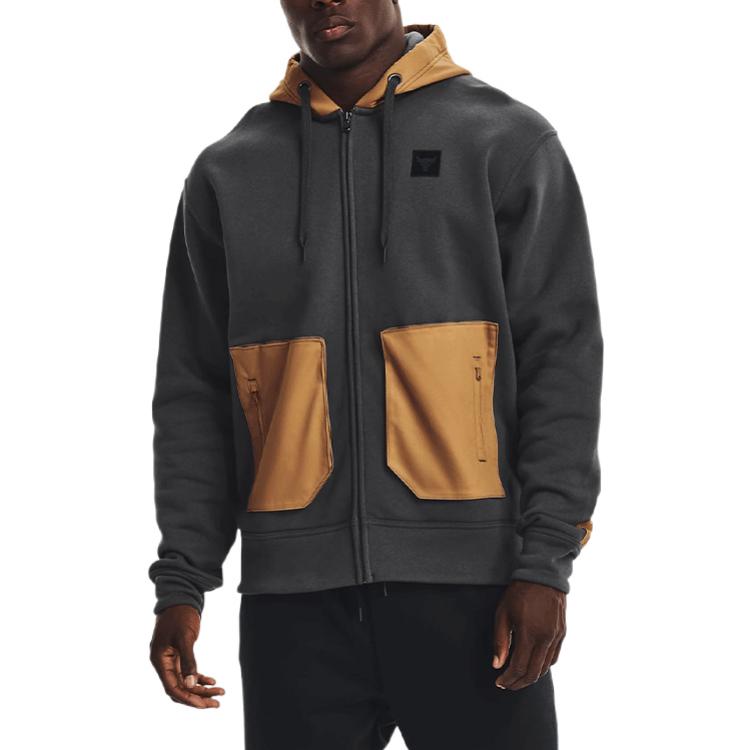 Under Armour Project Rock Pullover Fleece Hoodie With Contrast Pocket Men Outerwear Coal-Jade-Grey 1367105-010