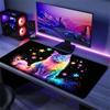 Неоновый Космический Кот Большой Расширенный Игровой Коврик Для Мыши Нескользящая Поверхность Стола Блестящий Звездный Звериный Принт Для Игровой и Офисной Настройки