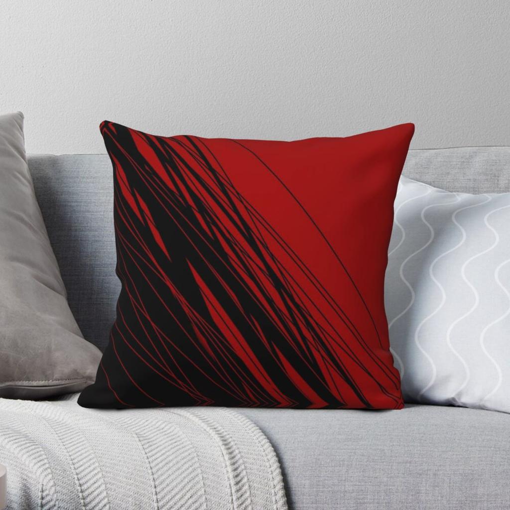 Red And Black Square Pillowcase Polyester Linen Velvet Creative Zip Decor Pillow Case Bed Cushion Case