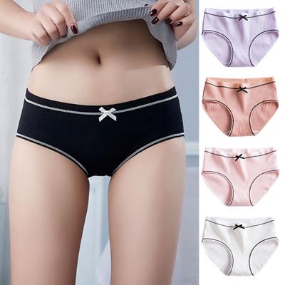 Женские трусики с бантом и нитками, средняя талия, эластичные хлопковые трусы, бесшовные, максимальный комфорт, повседневные спортивные трусы, женское нижнее белье