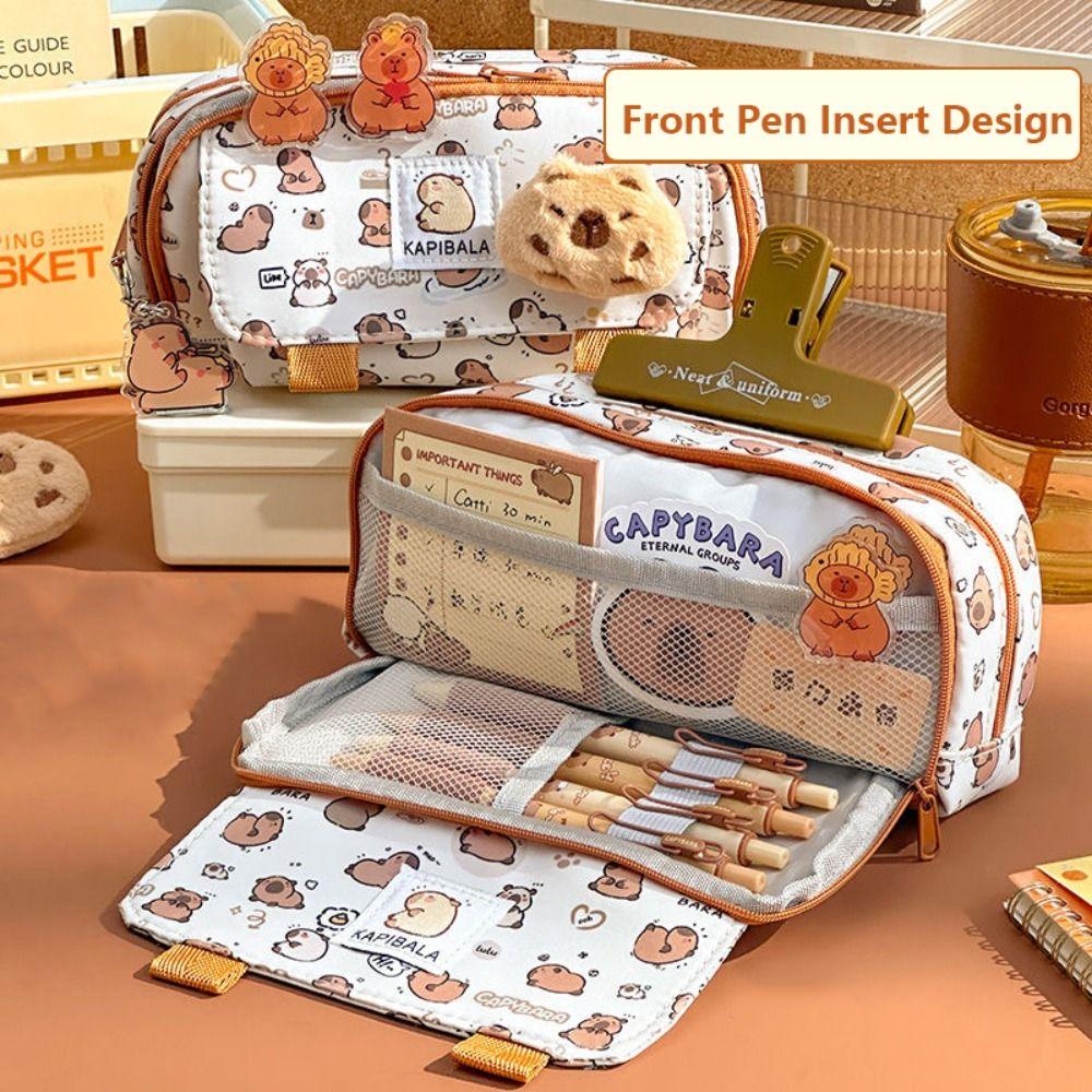 Сумка-пенал для канцелярии Капибара Трехслойный пенал Креативный пенал для ручек Мальчики/Девочки