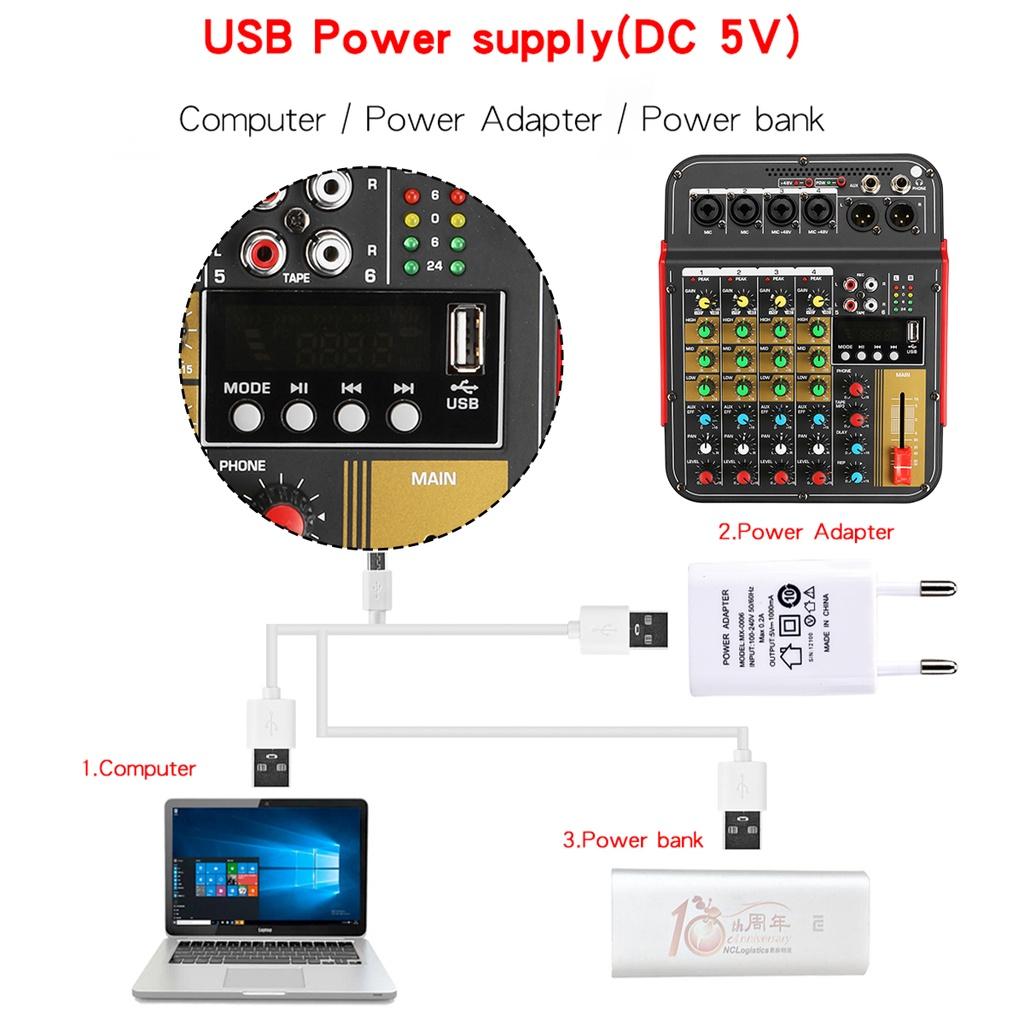 48V Wireless 6-Channel Mixer Audio Professional Portable Sound Mixing Console USB Interface Built-in Phantom Power