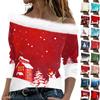 Женский повседневный свободный топ с длинными рукавами и рождественским принтом из плюша
