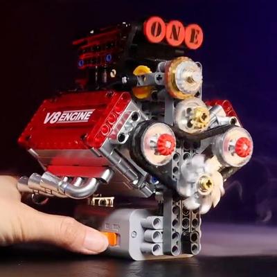 Двигатель V8 Моторизованная Симуляция Кирпичная Модель Электрический Привод Строительные Блоки Технические Детали Автомобиля Креативные Игрушки Подарки Дети Взрослый