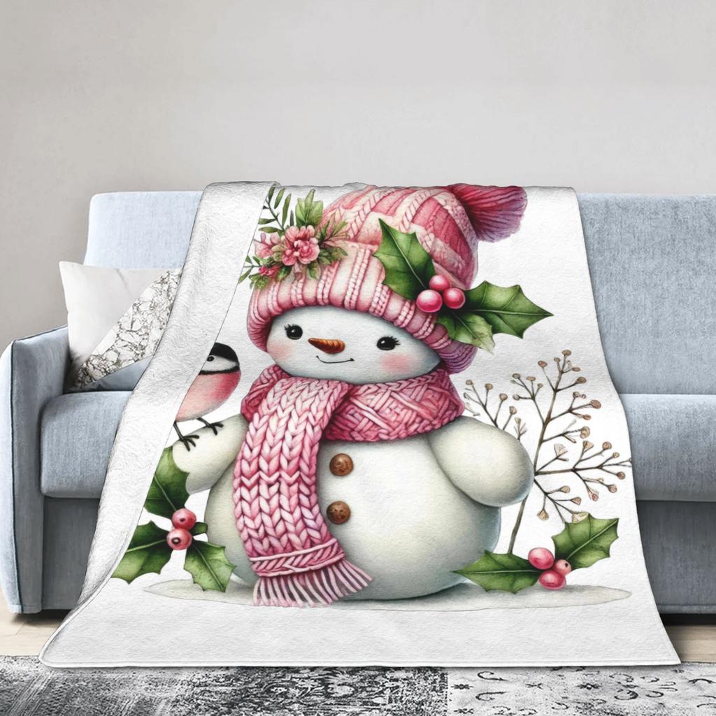 Christmas Snowman Plush Blanket Children Flannel Throw Blanket For Home Decor Warm Custom Quality Bedspread Gift