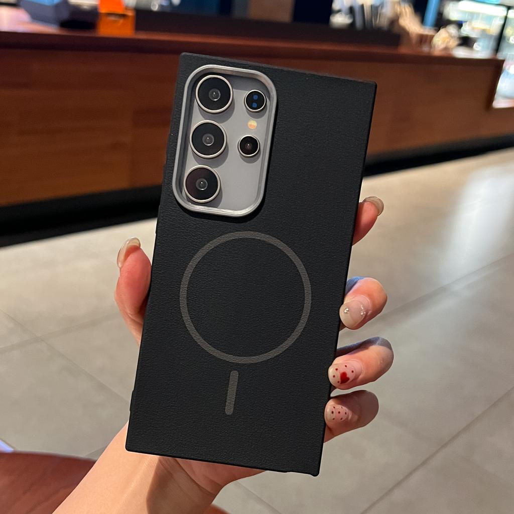 Magnetic For MagSafe Leather Texture Case For Samsung Galaxy S25 S24 S23 S22 Plus Ultra FE Wireless Charging Matte Soft Cover