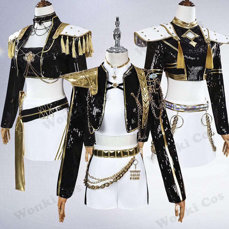 Охотники на демонов Руми Зои Мира Косплей Костюм Парик Черный Костюмы для сценических выступлений K-pop Идол Ролевая игра Наряды на Хэллоуин Карнавал