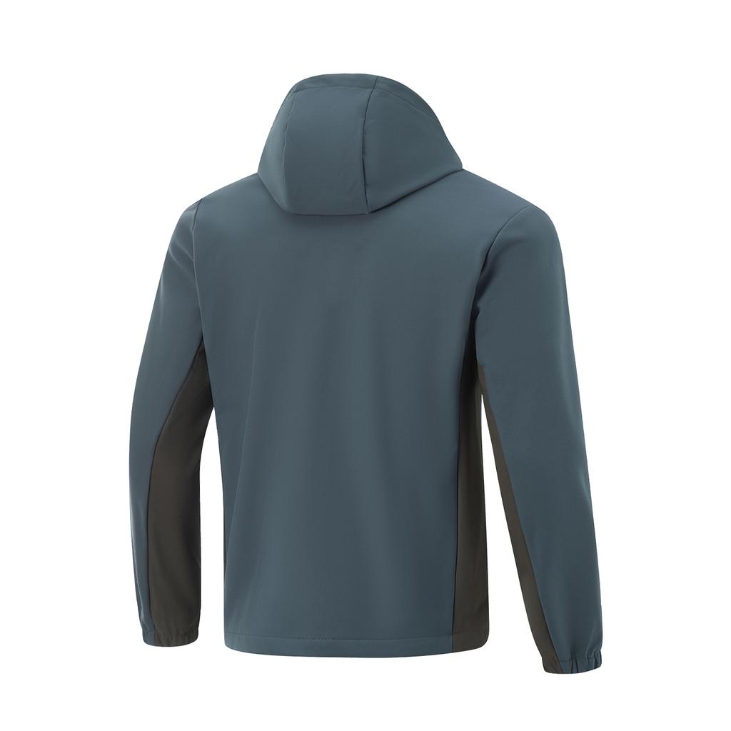 Мужская ветровка Li Ning с флисовой подкладкой, однотонная, с капюшоном и застежкой-молнией, темно-синяя, AFDU529-4