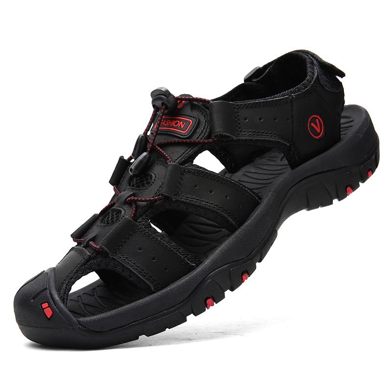 Мужские сандалии, летняя мужская повседневная обувь из натуральной кожи, уличные кожаные сандалии для мужчин, пляжная обувь, римская обувь, резиновая обувь для воды