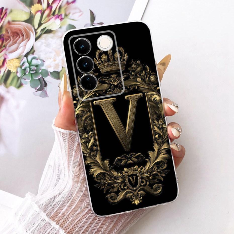 Модный чехол-буквы с короной для Vivo V27 Pro V2230 V2231 Мягкая силиконовая TPU задняя крышка для чехлов на телефон Vivo V27 V27Pro